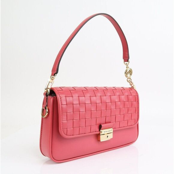 NWT MICHAEL Kors Bradshaw Woven Leather Convertible Shoulder Bag Light Berry Sor - Picture 6 of 14